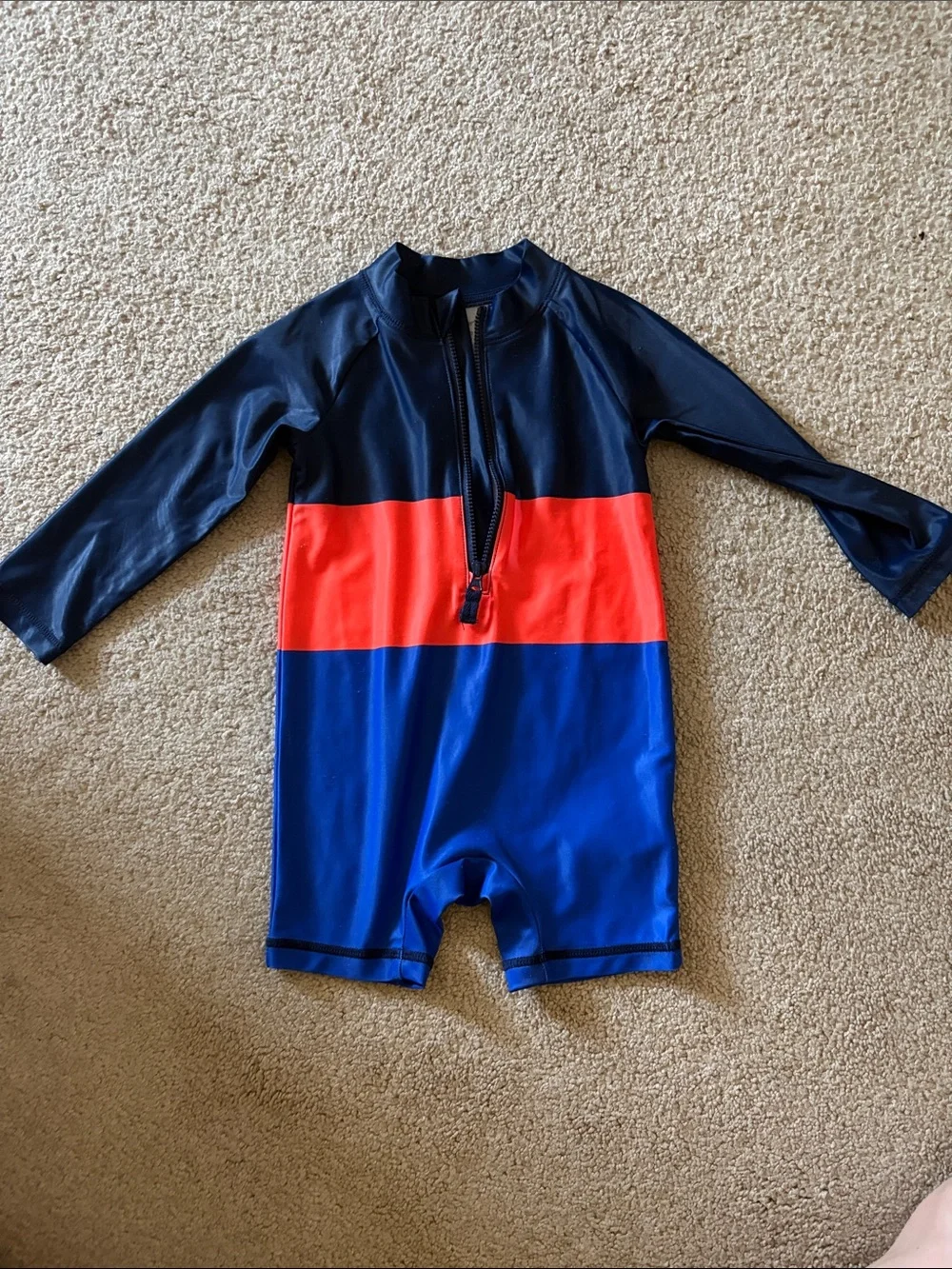 Carter's Navy, Red and Royal Blue Colorblock Long-Sleeve Swim One-Piece